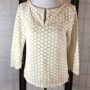 Tory Burch crocheted lace ivory top
